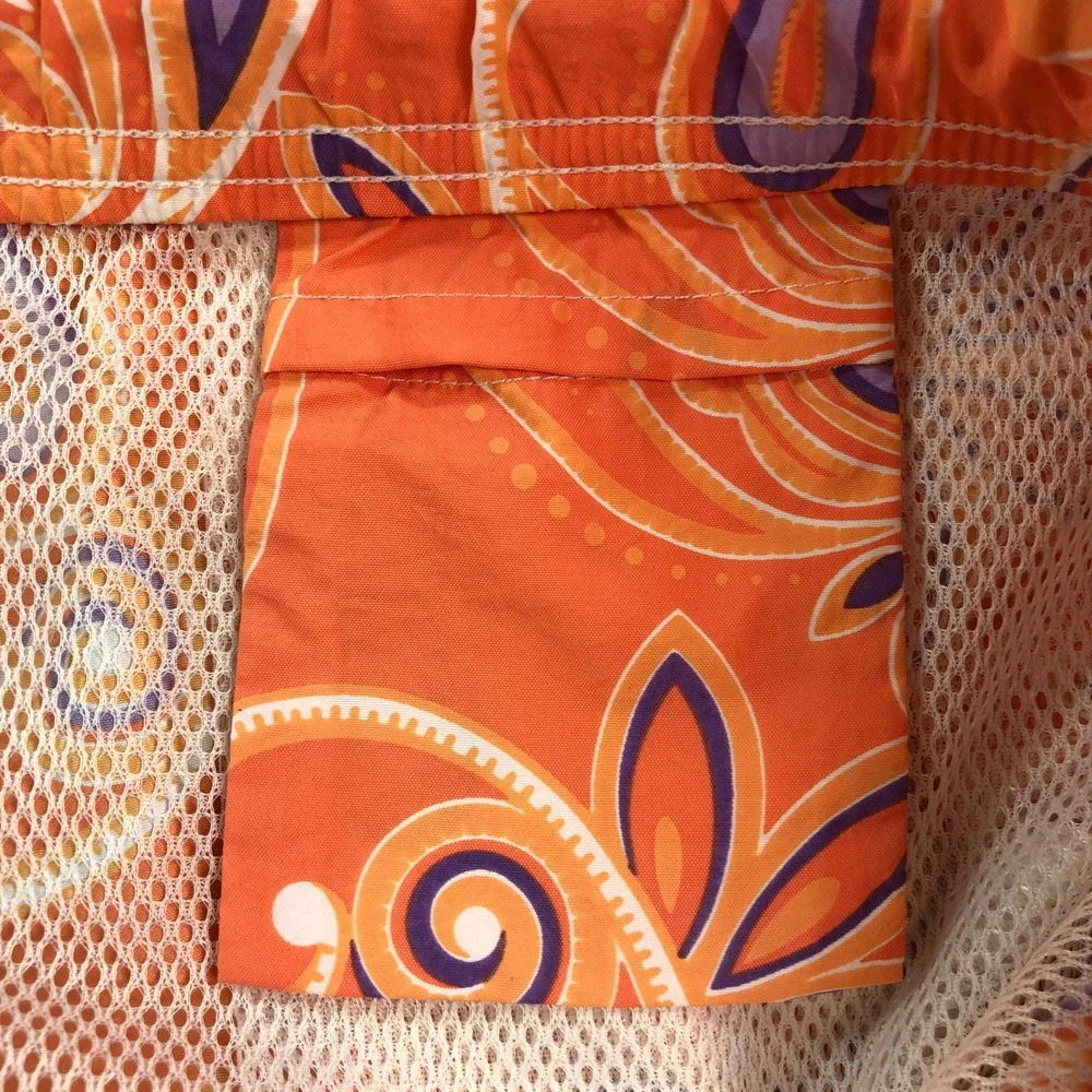 Peter Millar Mens Swim Trunks Large (Fits XXL) Orange Paisley Drawstring Regular